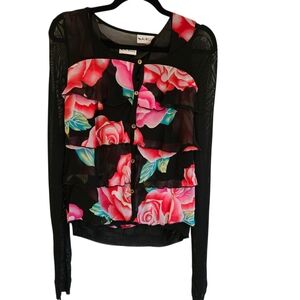 Weill Parisian Silk Black and Fuchsia Rose Top Sweater Set Rare Elegant 14-16